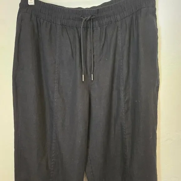 Athleta Retreat High Rise Linen Ankle Pant Black L Elastic Waist Pockets - Picture 6 of 11